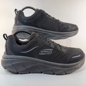 Skechers D Lux Walker 2.0 Womens 8.5 8 1/2 Comfort Shoe Lace Up Low Triple Black